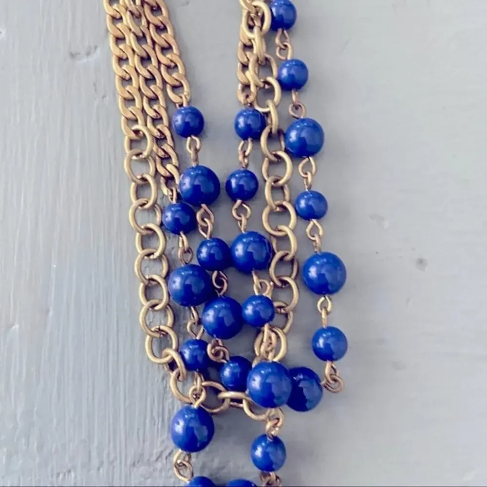 J. Crew Multi Chain Blue Beaded Necklace